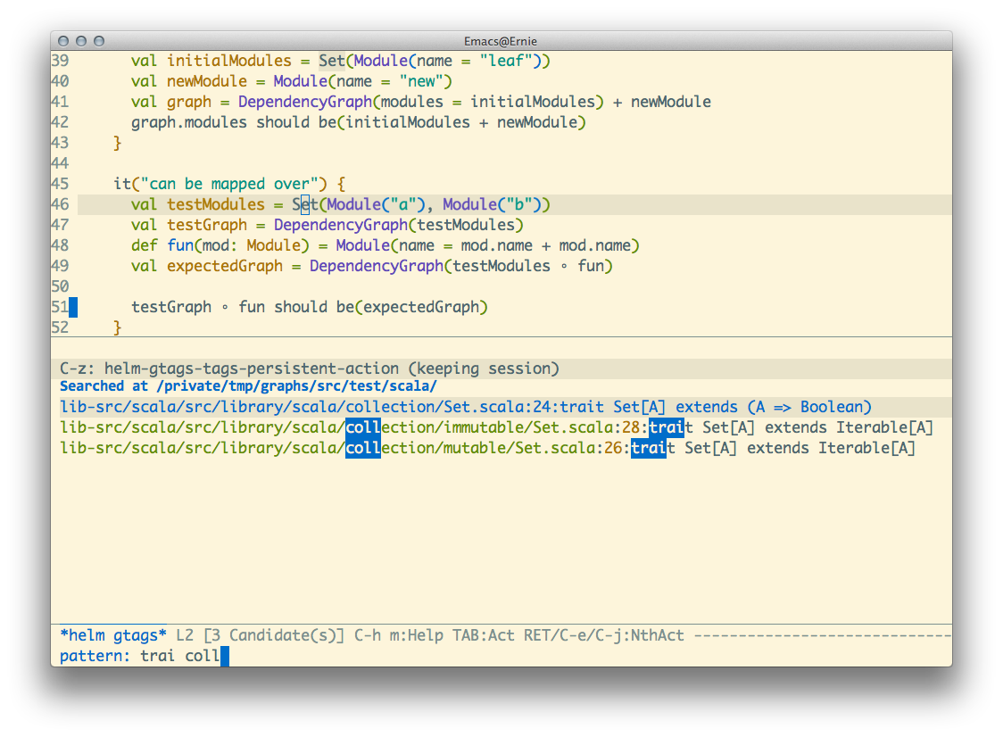 Jump to symbol definition with helm-gtags.